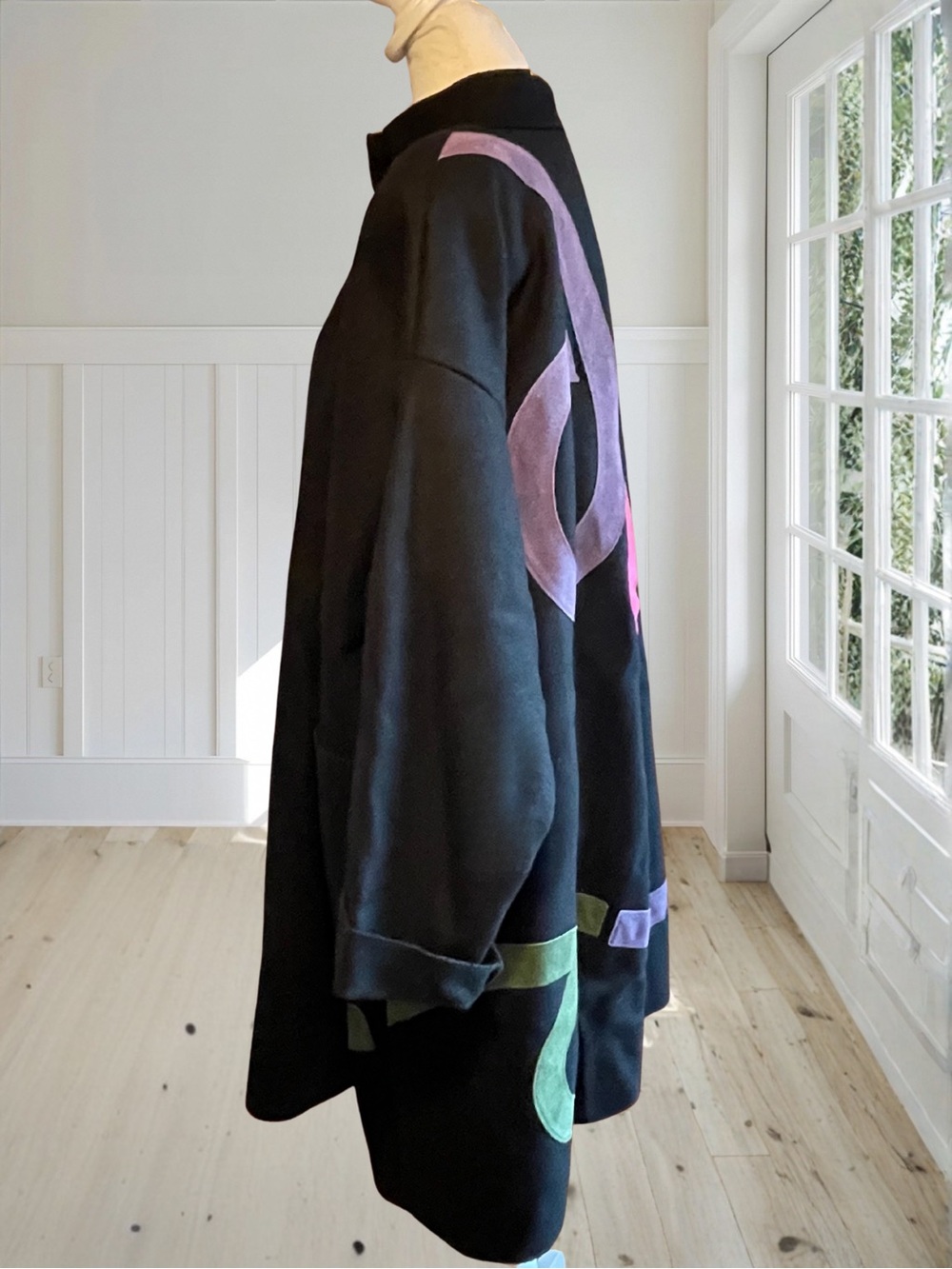 Vintage OSGOOD SMÜK Women’s Wool Swing Coat 80s Wearable Art Suede Jacket OSFM - Picture 6 of 16